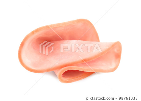 Slice of tasty fresh ham isolated on white 98761335