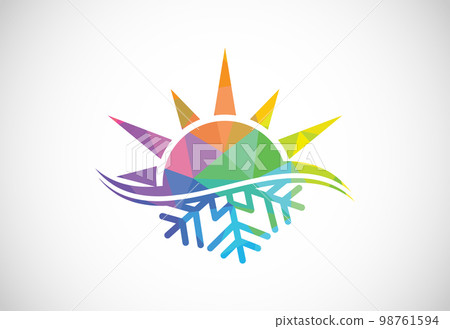 Air conditioner low poly logo sign symbol. Hot and cold symbol 98761594