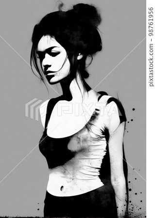 watercolour of a girl in grey tones 98761956