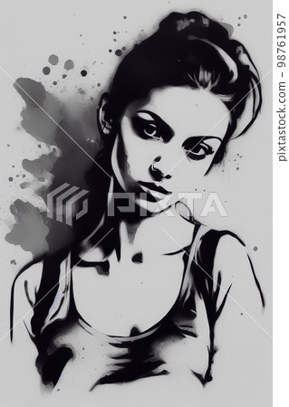 watercolour of a girl in grey tones watercolour of a girl in grey tones 98761957