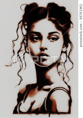 watercolour of a girl in brown tones watercolour of a girl in brown tones 98761962