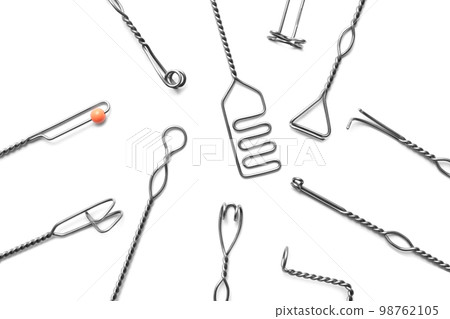 Set of logopedic probes on white background, top view. Speech therapist's tools Set of logopedic probes on white background, top view. Speech therapist's tools 98762105