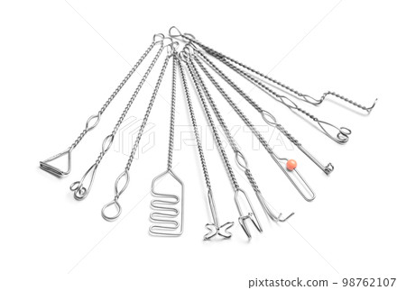 Set of logopedic probes for speech therapy on white background 98762107