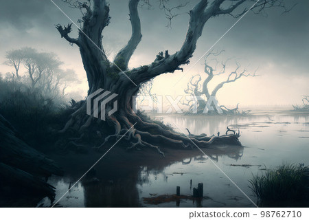 swamp, trees, fog 98762710