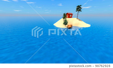 漂浮在海洋中的小孤島上的小房子插畫 漂浮在海洋中的小孤島上的小房子插畫 98762928