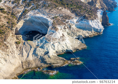 Entrance to the cave of Sykia from the sea, Milos island, Cyclades, Greece Entrance to the cave of Sykia from the sea, Milos island, Cyclades, Greece 98763214