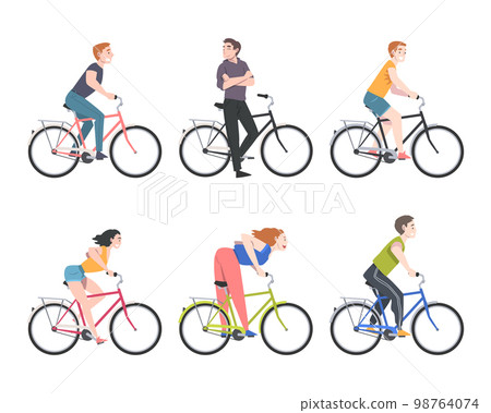 Happy People Characters on Bicycle Enjoying Vacation or Weekend Activity Vector Illustration Set 98764074