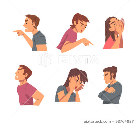 Young Angry Man and Woman Character Bullying and Abusing Someone Vector Set 98764087