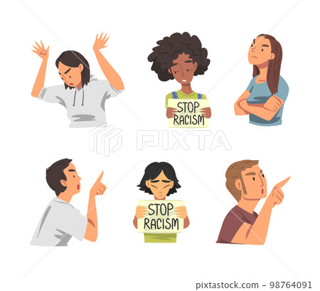 Stop Racism with African American and Chinese Woman Suffering from Bullying Vector Set Stop Racism with African American and Chinese Woman Suffering from Bullying Vector Set 98764091