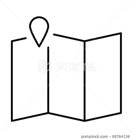 Folded paper map with pointer pin thin line icon Folded paper map with pointer pin thin line icon 98764136