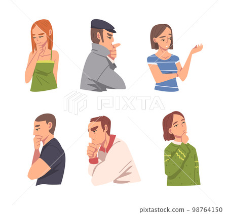 Thoughtful Man and Woman Thinking and Figuring Something out Half Length Vector Set 98764150
