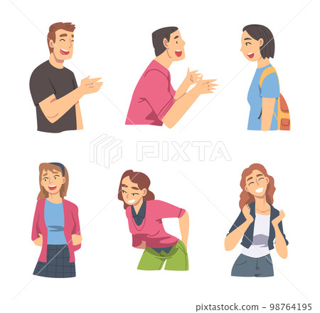 Amused Man and Woman Character Talking and Laughing Having Cheerful Mood Vector Set 98764195