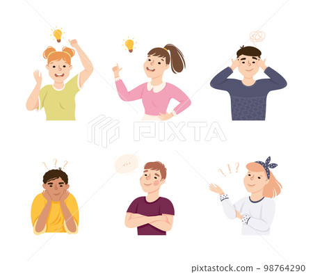 Thoughtful Male and Female Thinking and Figuring Something out Half Length Vector Illustration Set 98764290