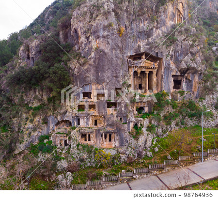 Lycian tombs of ancient Kaunos town near Dalyan village. Turkey Lycian tombs of ancient Kaunos town near Dalyan village. Turkey 98764936