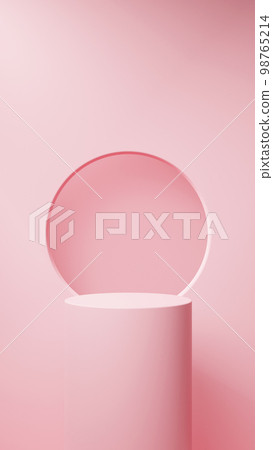 Pedestal on light pink background. Circular hollow background. (Vertical) 98765214