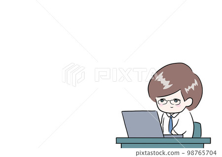 一個戴眼鏡的男人在電腦上工作一個穿著考究的商人插圖空白空間白色背景 98765704