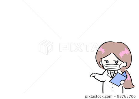 解釋微笑的女人、醫生、藥劑師、面具、筆記本、會議、插圖、空白 98765706