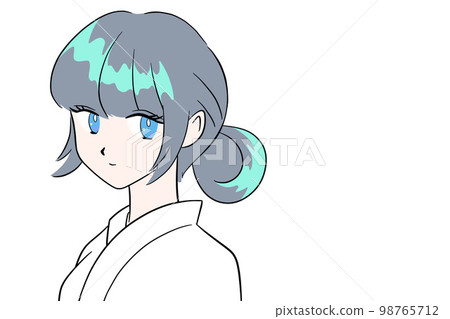 A woman wearing a white kimono, hand-drawn illustration, white background, simple hair tied in one knot 98765712