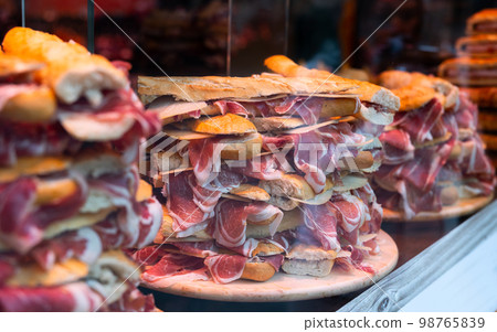 Popular snack of Salamanca sandwiches with jamon Popular snack of Salamanca sandwiches with jamon 98765839