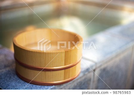 Japanese hot spring, open-air bath, Japanese-style image with a bathtub Japanese hot spring, open-air bath, Japanese-style image with a bathtub 98765983