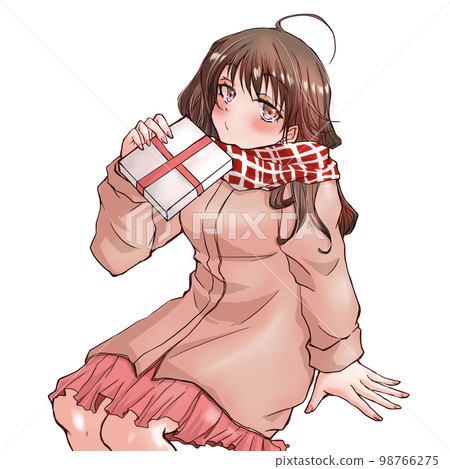 A woman trying to give a present A woman trying to give a present 98766275