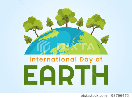 Happy Earth Day on April 22 Illustration with World Map Environment in Flat Cartoon Hand Drawn for Web Banner or Landing Page Templates 98766473