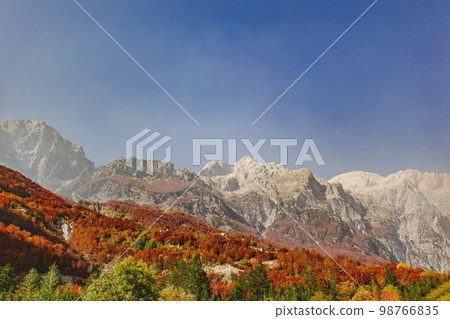 Beautiful of village valley with mountain rank of Theth, Albania. Beautiful of village valley with mountain rank of Theth, Albania. 98766835