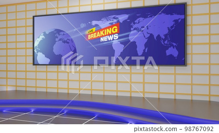 blue stand and lcd background in the news studio room.3d rendering. blue stand and lcd background in the news studio room.3d rendering. 98767092