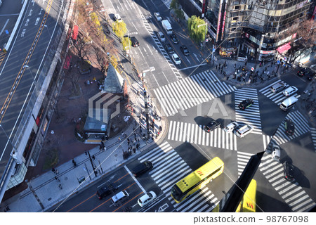 Sukiyabashi Scramble Crossing in the late afternoon sun 98767098