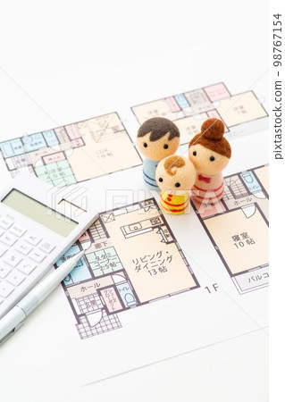 House drawing and calculator and family 98767154