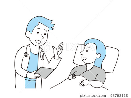 A male doctor giving treatment advice to a female inpatient A male doctor giving treatment advice to a female inpatient 98768118