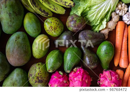 Set of Balinese fruits and vegetables . Flat lay 98768472