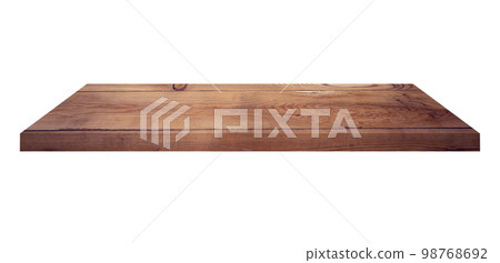 Wooden shelf on isolated white background with space Wooden shelf on isolated white background with space 98768692