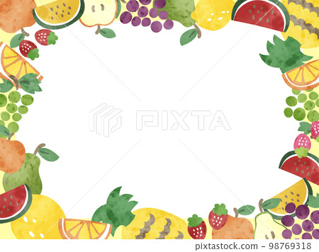 水彩畫可愛的水果插圖框架背景材料 水彩畫可愛的水果插圖框架背景材料 98769318
