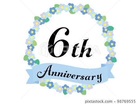 6th anniversary frame decorated with flowers_blue 6th anniversary frame decorated with flowers_blue 98769555