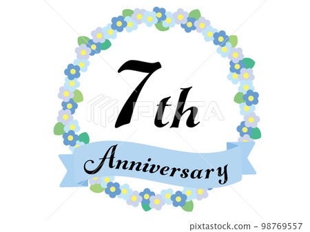 7th anniversary frame decorated with flowers_blue 7th anniversary frame decorated with flowers_blue 98769557