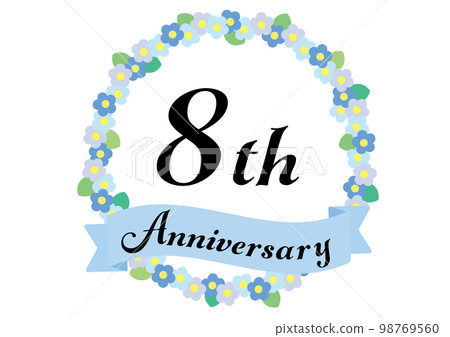 8th anniversary frame decorated with flowers _ blue 8th anniversary frame decorated with flowers _ blue 98769560