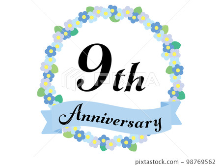 9th anniversary frame decorated with flowers _ blue 9th anniversary frame decorated with flowers _ blue 98769562