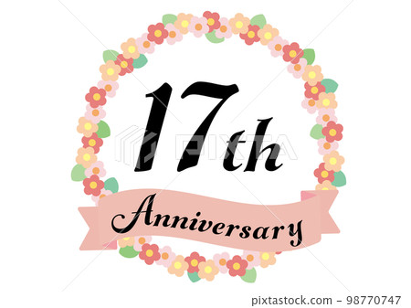 17th anniversary frame decorated with flowers_pink 17th anniversary frame decorated with flowers_pink 98770747