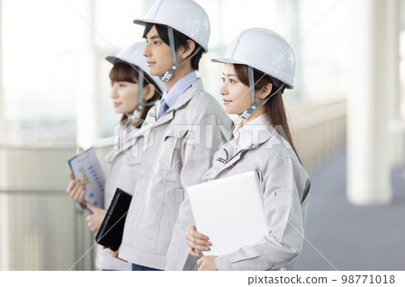worker standing at construction site worker standing at construction site 98771018
