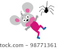 Camping mouse Surprised to see a spider Outdoor 98771361