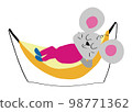 Camping mouse taking a nap in a hammock outdoors 98771362