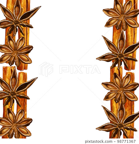 Hand-painted watercolor cinnamon and octagonal illustration square frame left and right 98771367