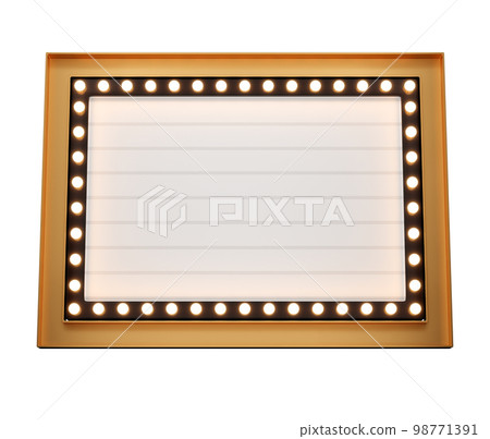 3d retro black and gold signboard with glowing yellow light bulb . Concept of billboard design for cinema, casino, marquee or nightclub . 3d high quality render 98771391