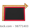 3d retro red and black signboard with glowing yellow light bulb with gold arrow . Concept of billboard design for cinema, casino, marquee or nightclub . 3d high quality render 98771403