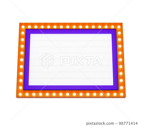 3d retro orange signboard with glowing yellow light bulb . Concept of billboard design for cinema, casino, marquee or nightclub . 3d high quality render 3d retro orange signboard with glowing yellow light bulb . Concept of billboard design for cinema, casino, marquee or nightclub . 3d high quality render 98771414