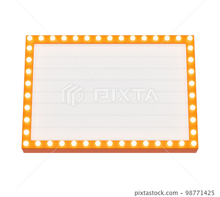 3d retro orange signboard with glowing yellow light bulb . Concept of billboard design for cinema, casino, marquee or nightclub . 3d high quality render 3d retro orange signboard with glowing yellow light bulb . Concept of billboard design for cinema, casino, marquee or nightclub . 3d high quality render 98771425
