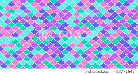 Mermaid scale background. Hologram unicorn iridescent pattern with gold. Fish tail wallpaper. Vector neon print. 98771642