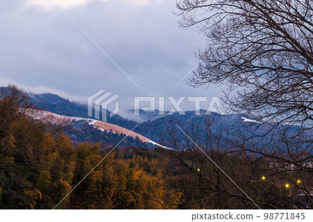 View of Mt. Wakakusa from Mt. Kurokami on January 28, 2023, on the day of Mt. Wakakusa burning. 98771845