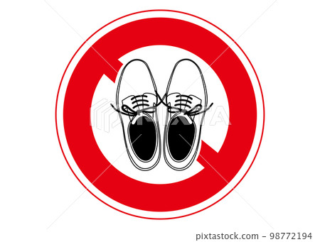 單色商務鞋上禁止穿鞋的警告提示海報招牌插圖 單色商務鞋上禁止穿鞋的警告提示海報招牌插圖 98772194